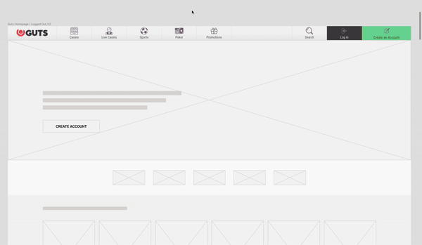 Figma wireframe wall—early homepage variations and flows, scrolling through multiple layouts