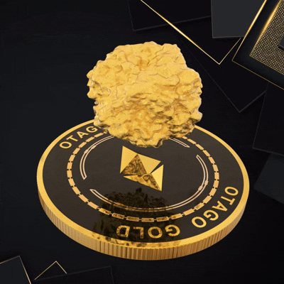 a gold coin with a gold nugget on top of it