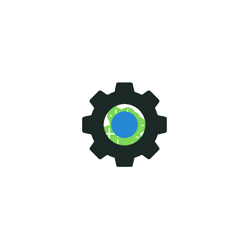 Ottomato Cog icon rotating with positive charges emanating from it.