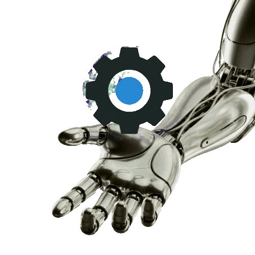 Ottomato Cog Icon Levitating on an Androids Hand Open Palm