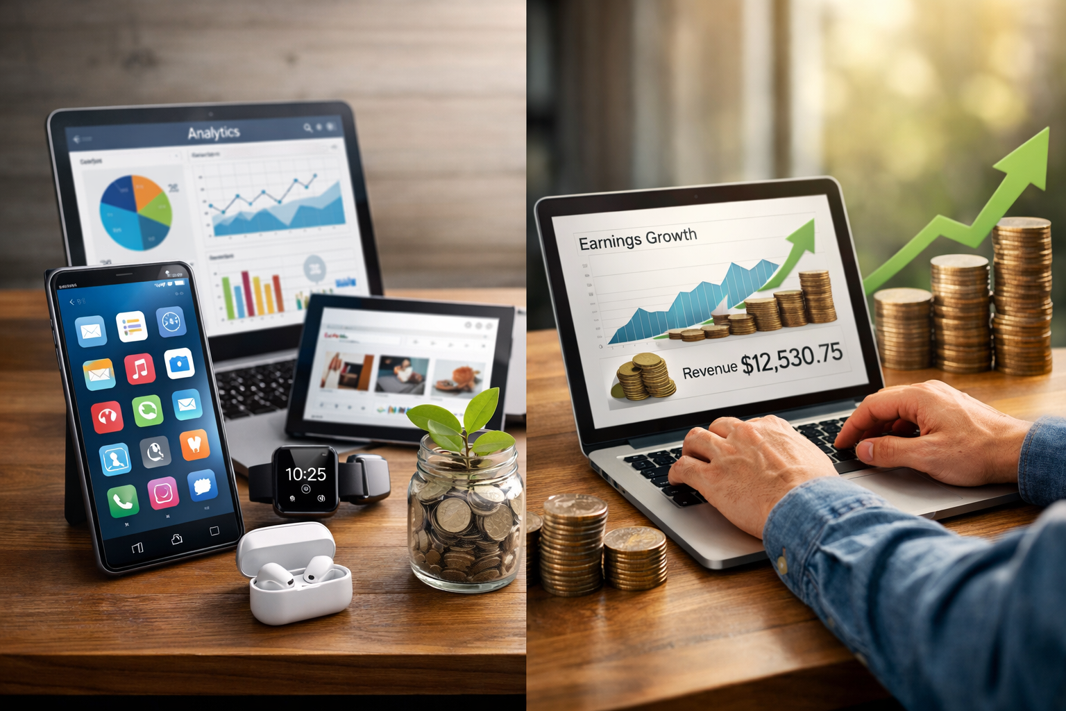 Digital products and laptop showing high converting online offers