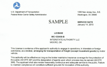 Licensed after federal logistics compliance files and safety documents completed