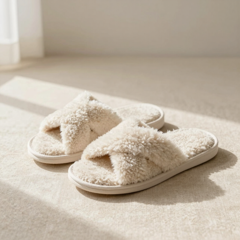 Soft Bouclé Cross-Band Slippers