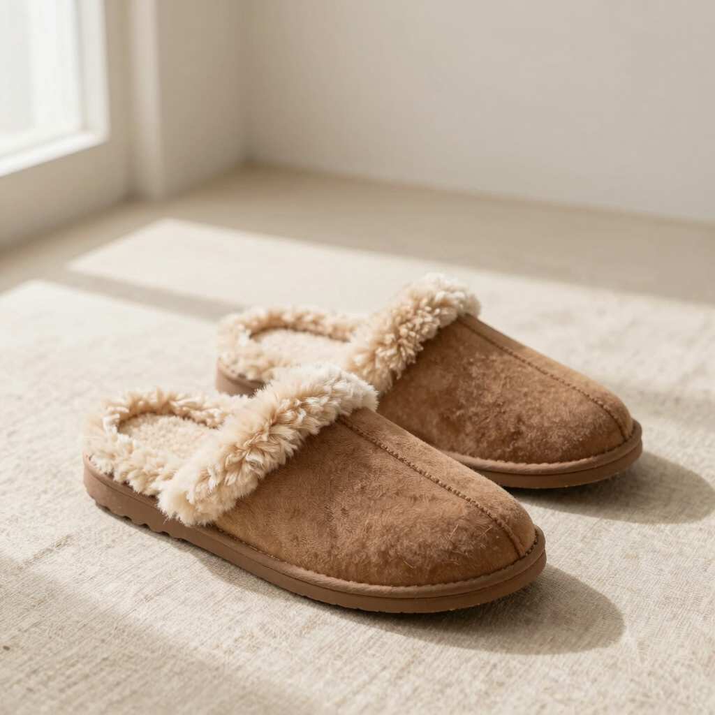 Shearling-Lined Winter Plush Slippers