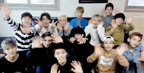 kpop group seventeen members waving