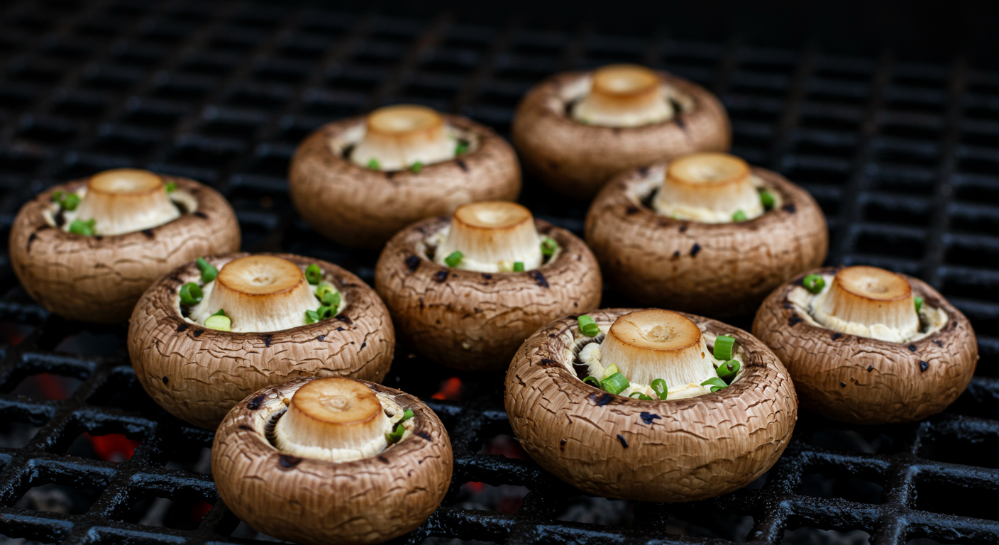 mushrooms and mushrooms on a grill grill