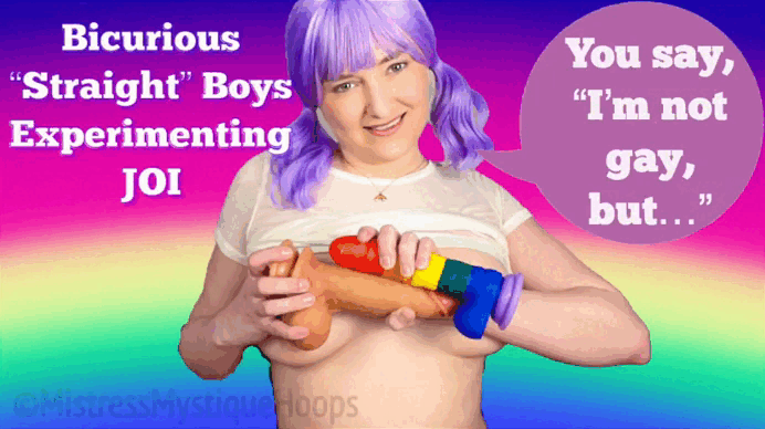 Bicurious Straight Boys Experimenting JOI gif with bisexual Domme Mistress Mystique Hoops
