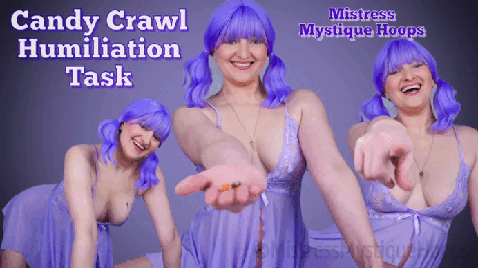 Candy Crawl Humiliation Task gif with Domme Mistress Mystique Hoops