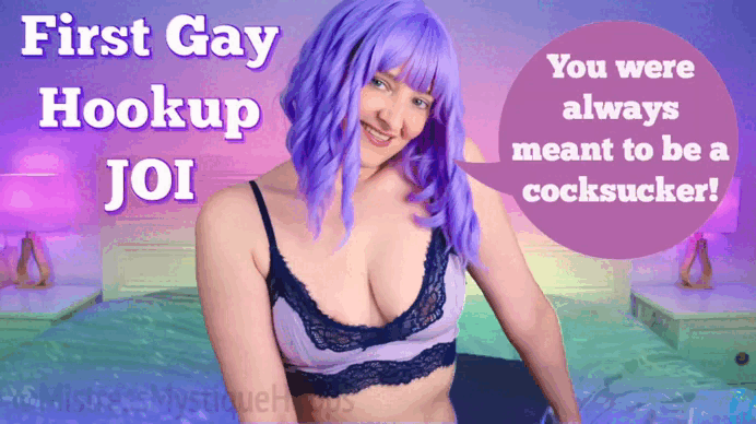 First Gay Hookup JOI gif with Bisexual Femdom Mistress Mystique Hoops