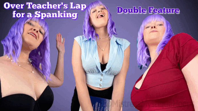 Over Teacher's Lap for a Spanking Double Feature gif with Femdom Mistress Mystique Hoops