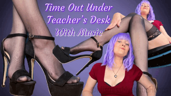 Time Out Under Teacher’s Desk With Music gif with Domme Mistress Mystique Hoops