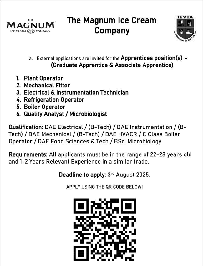 Magnum Ice Cream Apprenticeship Jobs July 2025 – Ad in Daily Express newspaper