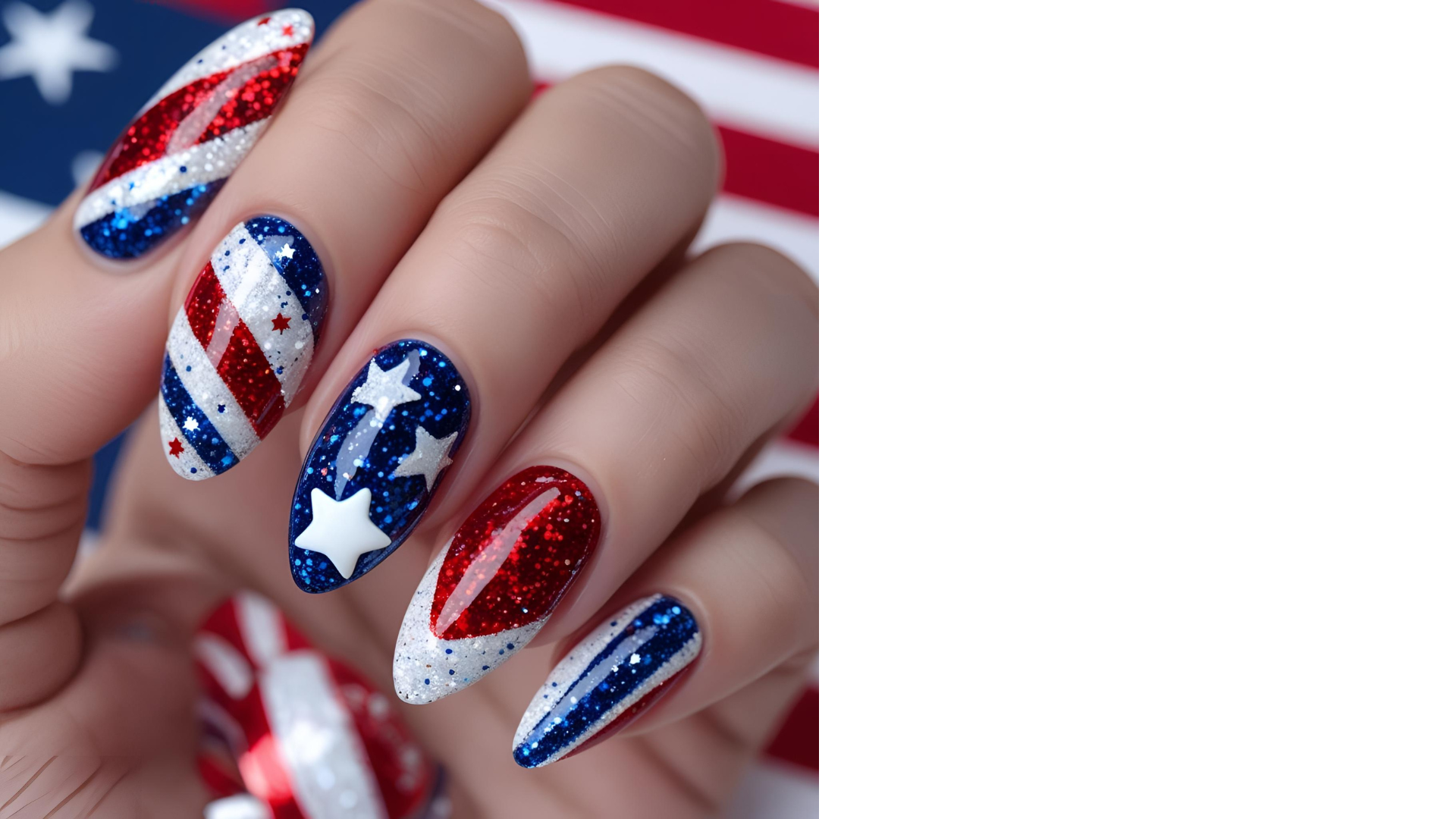 Silver Glitter Celebration Nails 4th of July nail design 2025