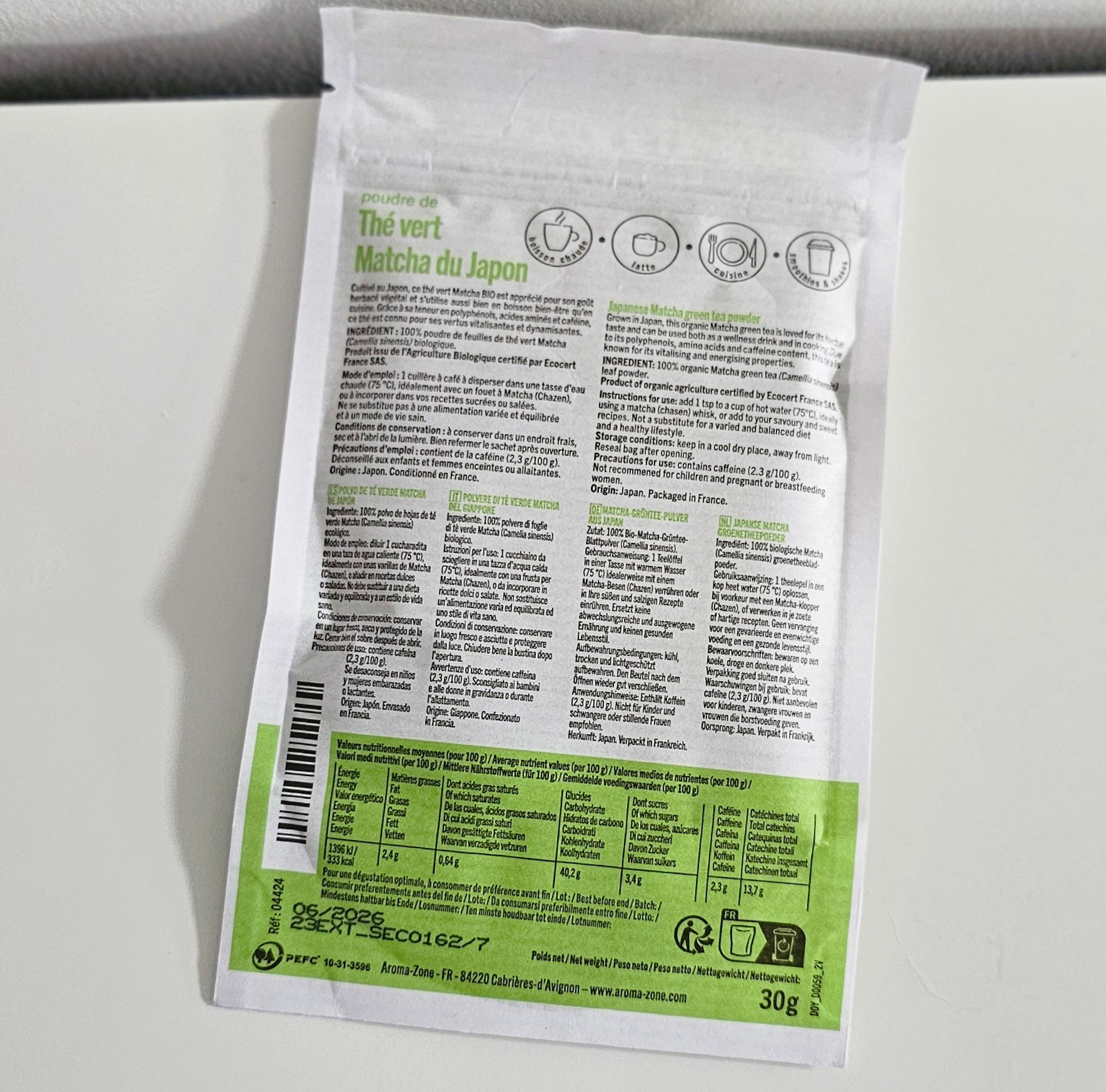 Test du Matcha Aroma-Zone à 5,95€ : imbattable? 3 Composition Matcha