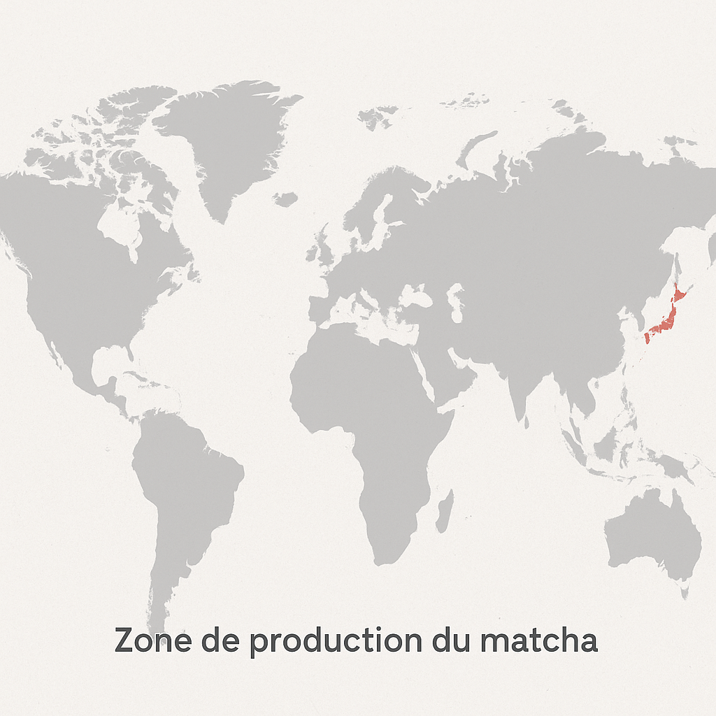 Pourquoi le matcha est cher : luxe ou arnaque ? 1 Carte du monde indiquant que le Japon est la seule zone de production traditionnelle du matcha