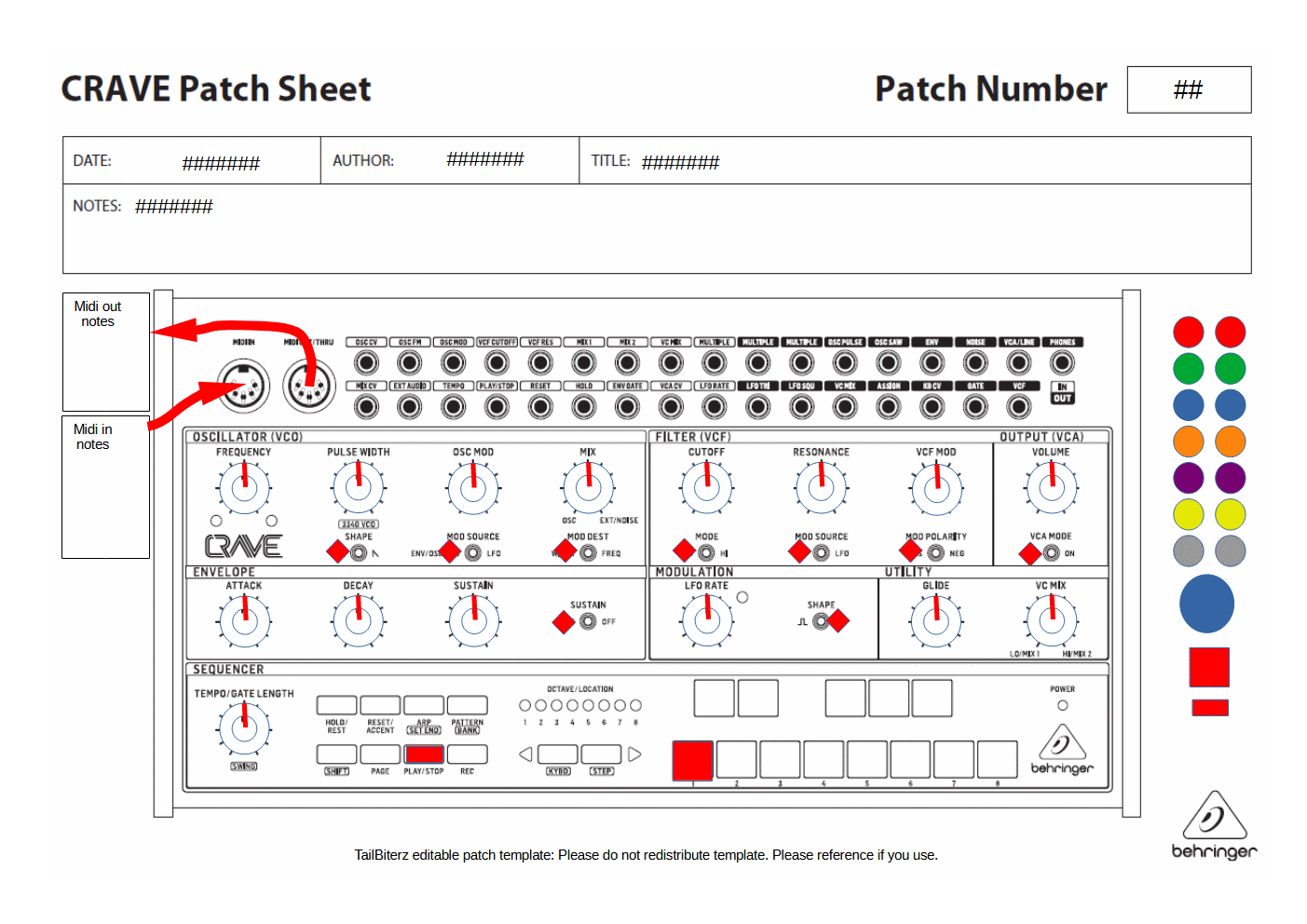 Editable Semi Modular Synth Patch Sheet Behringer Crave