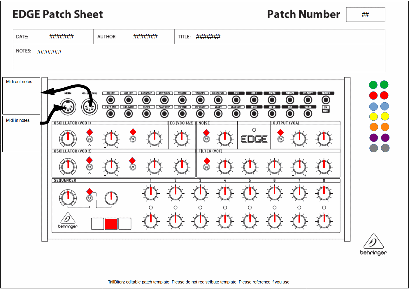 Editable Semi Modular Synth Patch Sheet Behringer Edge