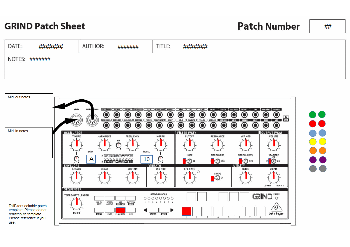 Editable Semi Modular Synth Patch Sheet Behringer Grind