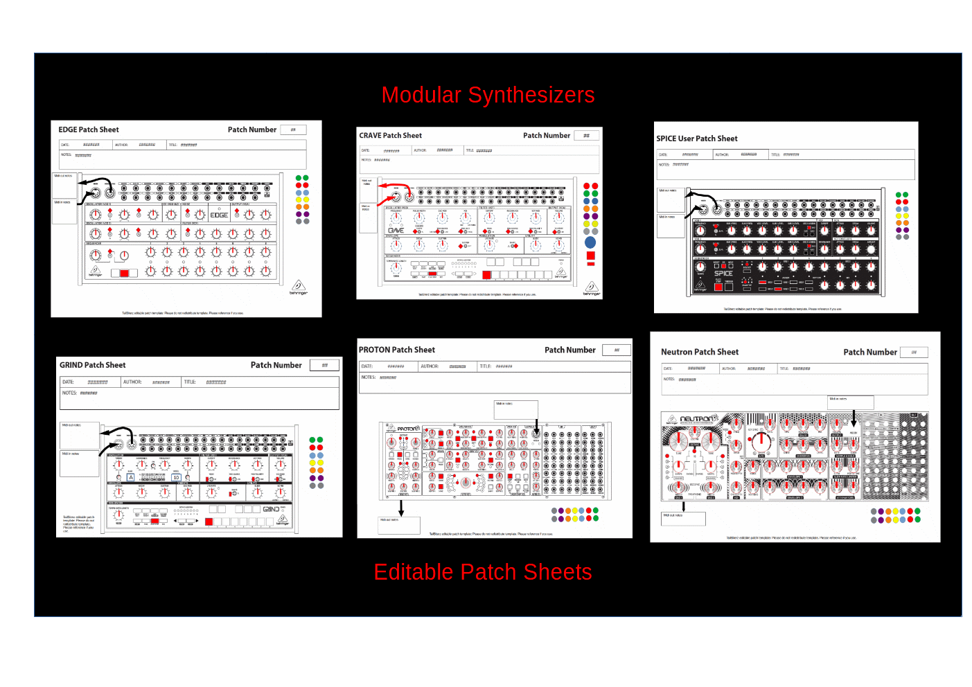 Editable semi-modular synth patch sheets avaialble