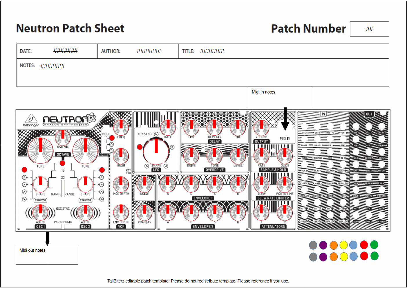 Editable Semi Modular Synth Patch Sheet Behringer Neutron