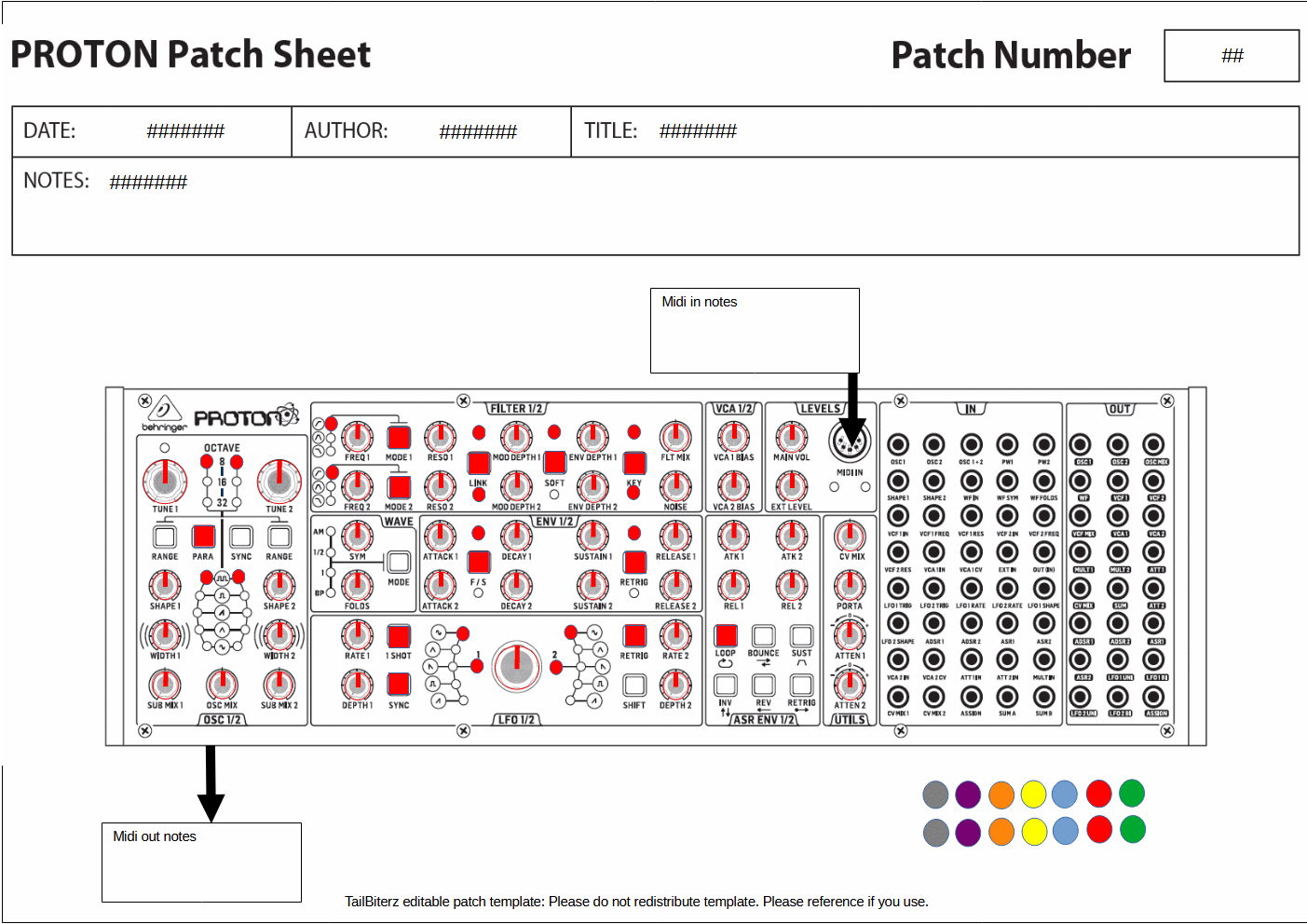 Editable Semi Modular Synth Patch Sheet Behringer Proton