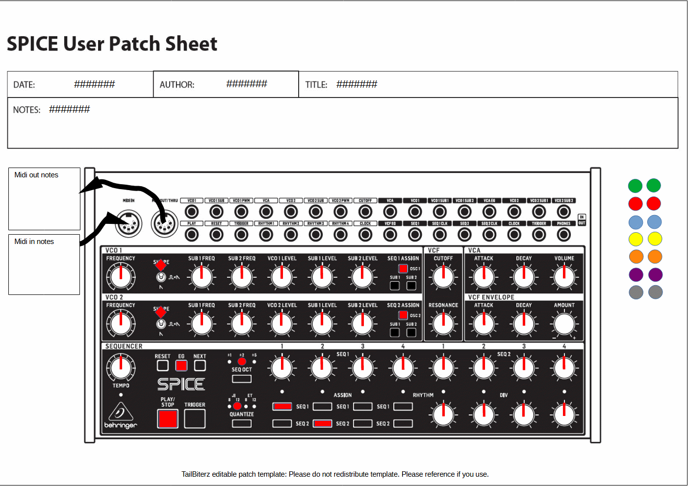 Editable Semi Modular Synth Patch Sheet Behringer Spice