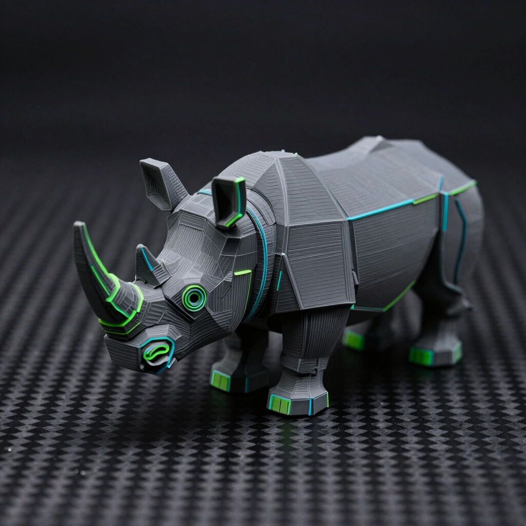 Low-Poly Cyber-Rhino Desk Mascot