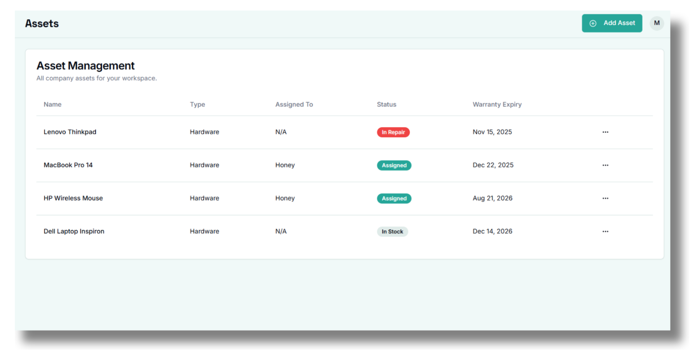 IT Asset Tracking Screen