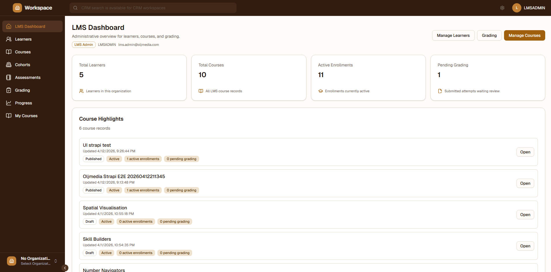 Smart LMS Dashboard Overview