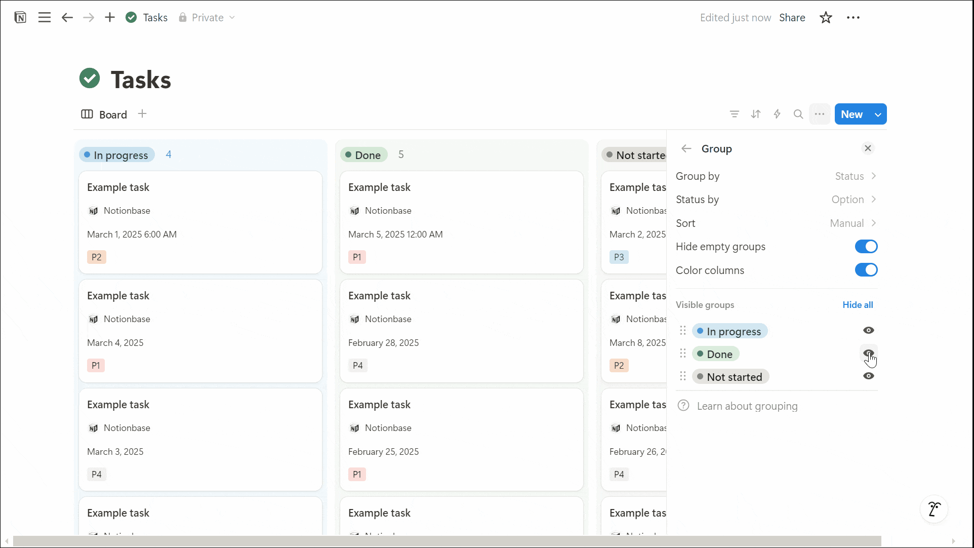 Notion Kanban Column Hiding
