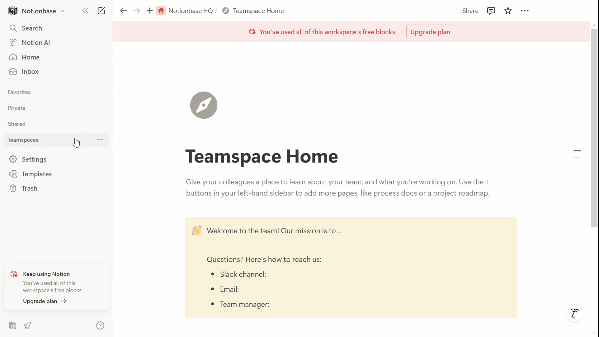 Notion Sidebar Sections