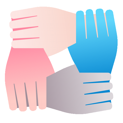 Imagen simbólica de cuatro manos unidas que representa los valores de solidaridad y inclusión 