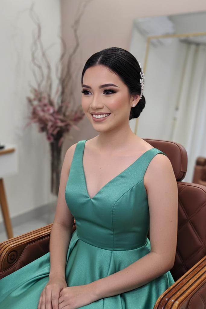 Maquiagem e penteado formanda vestido verde Bauru