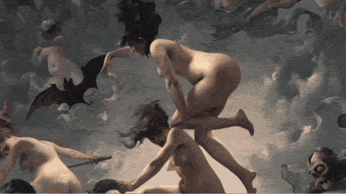 renaissance-style gif of floating naked people