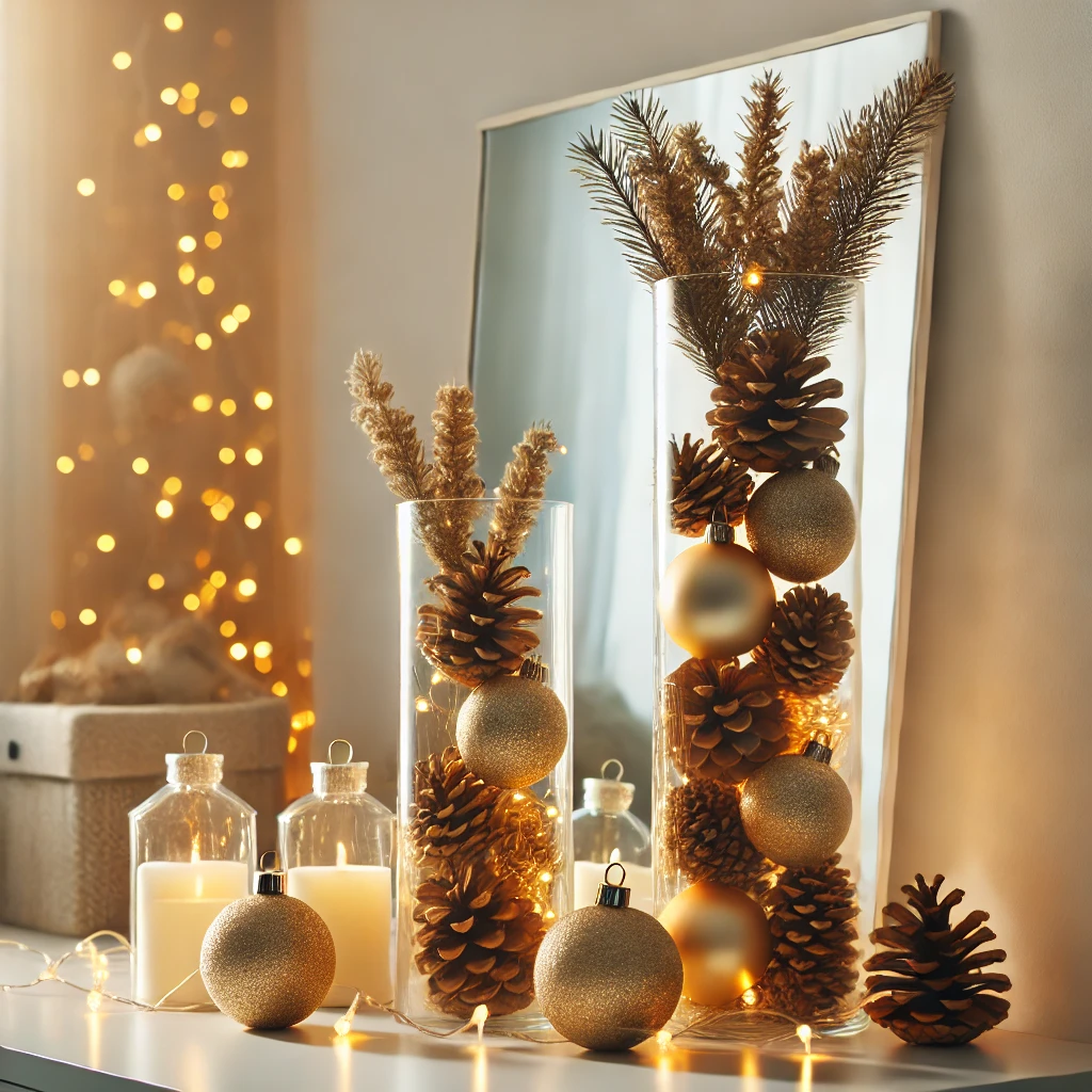 a christmas tree with candles and candles on a mantle