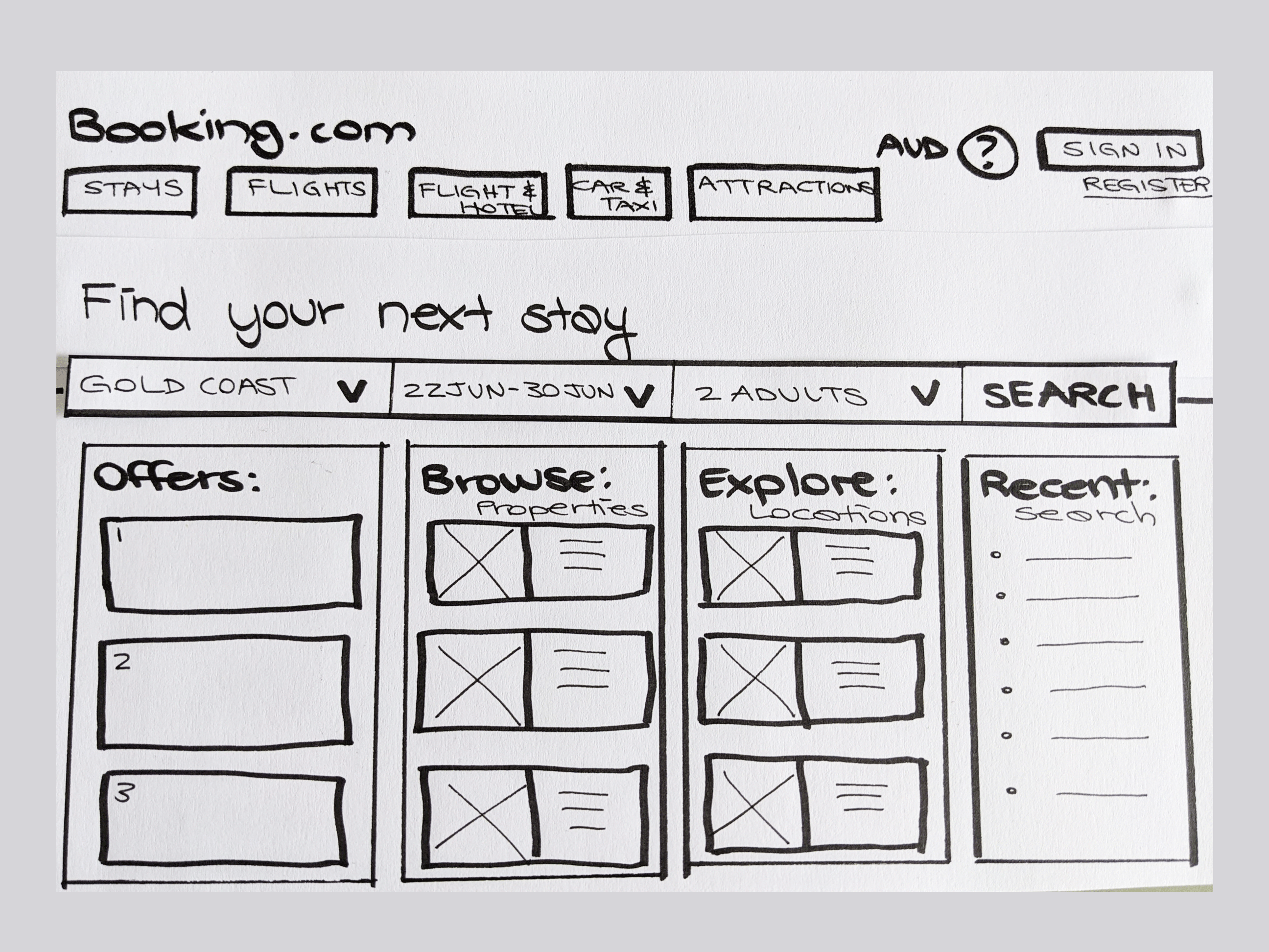 UX Project paper prototype