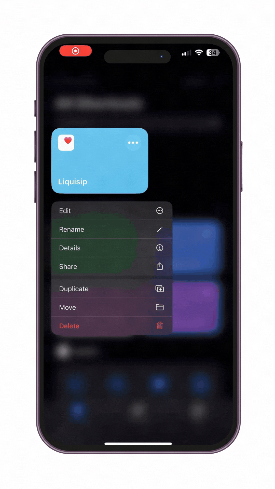 How to edit liquisip shortcut with iphone