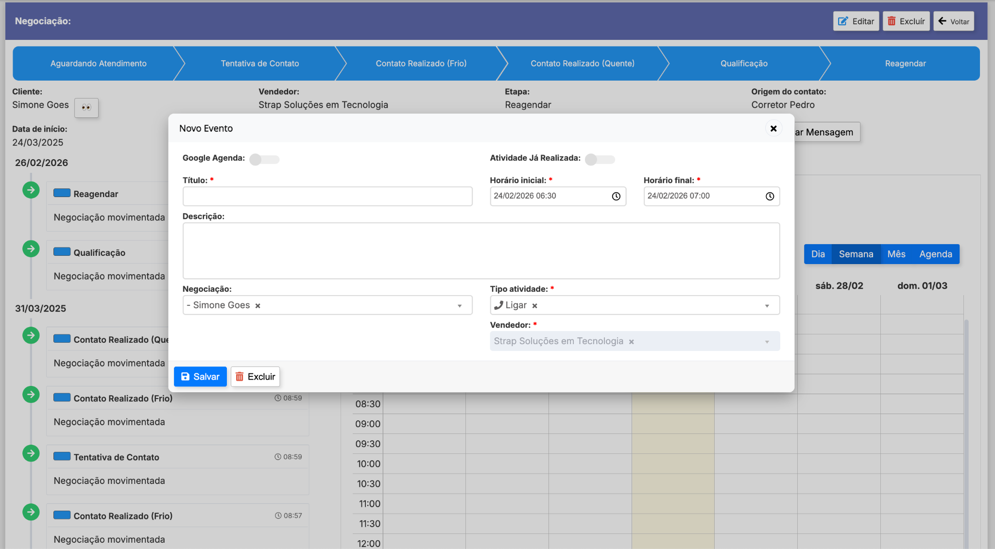 Criação de eventos e atividades com leads no FORCIUS