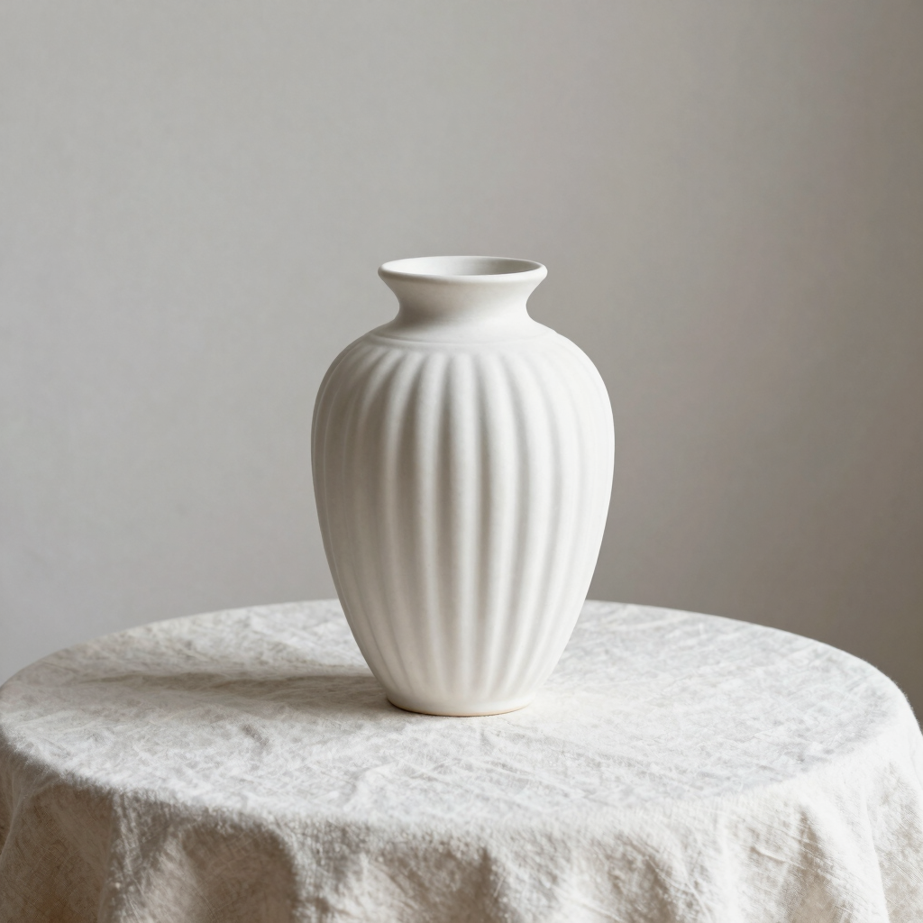 Almond White Ribbed Vase