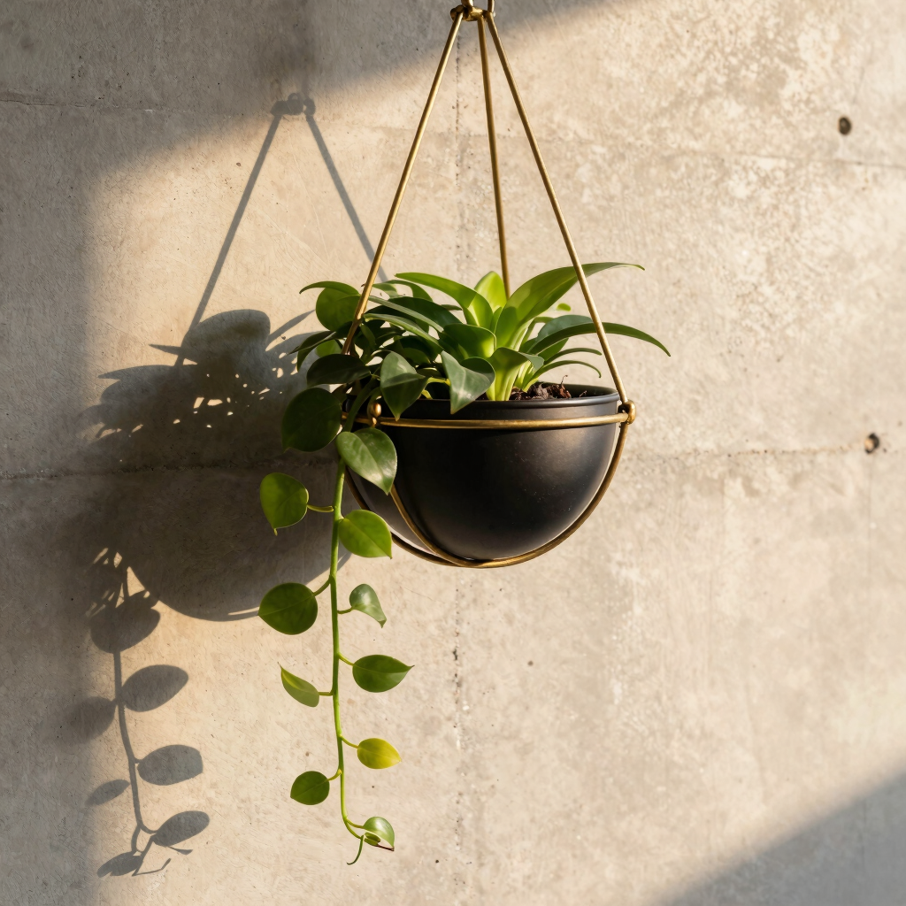 Linear Brass Macrame Hanging Basket