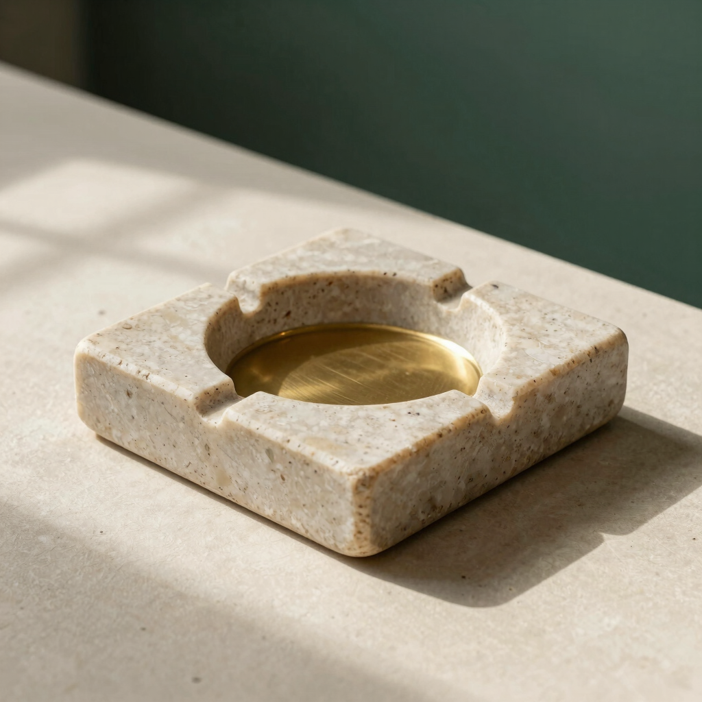 Solid Brass Travertine Ashtray