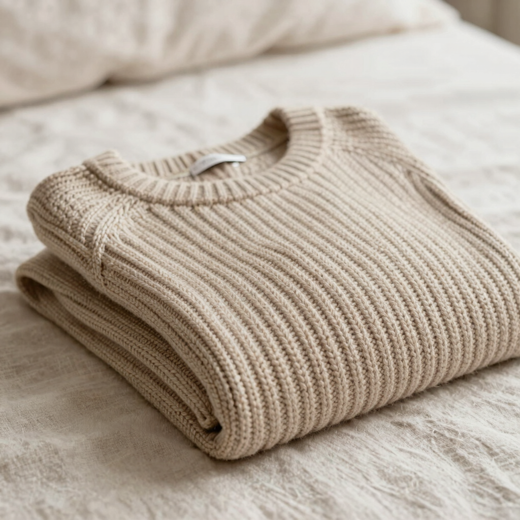 Oatmeal Ribbed Crewneck Sweater