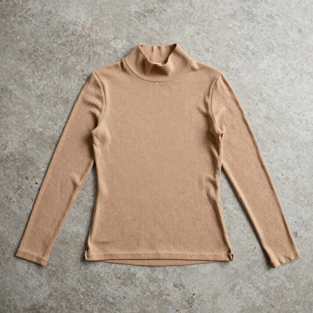 Ribbed Mockneck Top in Sand