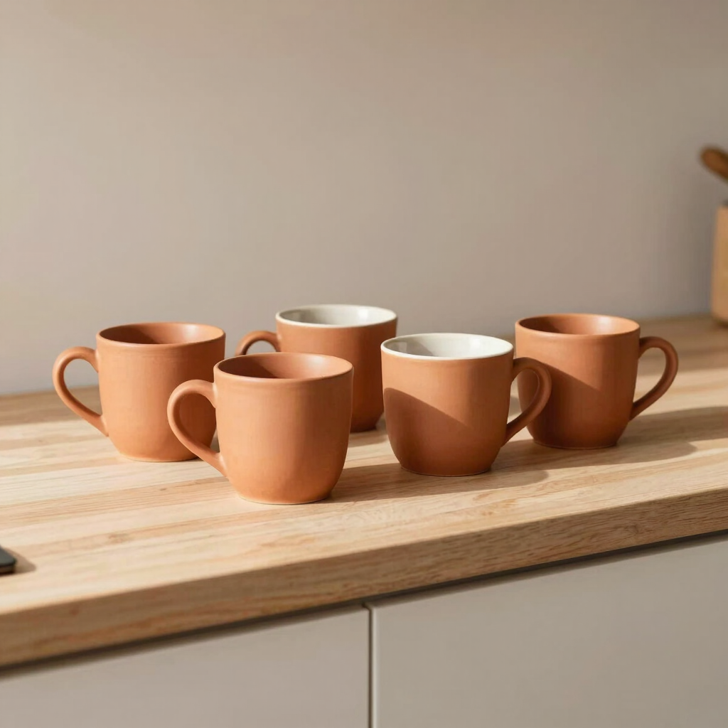 Conjunto de Xícaras de Cerâmica Terracota