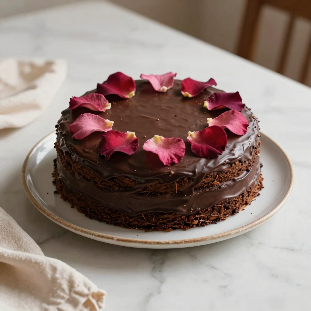Signature Dark Chocolate & Velvet Rose Cake
