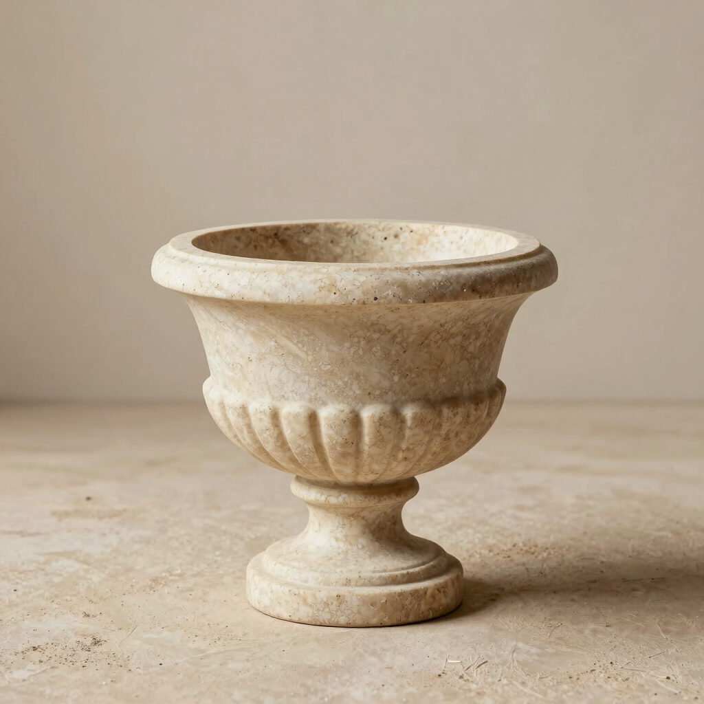 Low Basin Travertine Urn