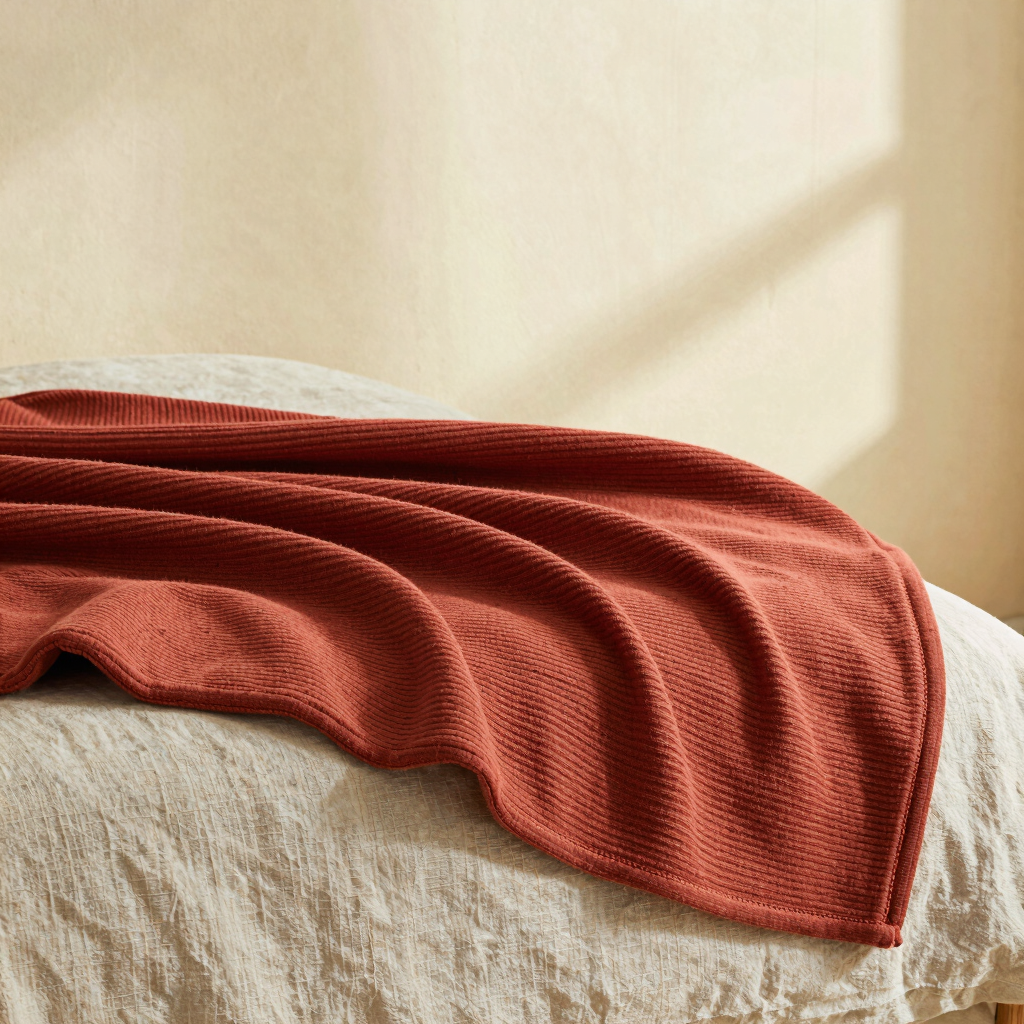 Ribbed Cotton Bed Throw in Clay