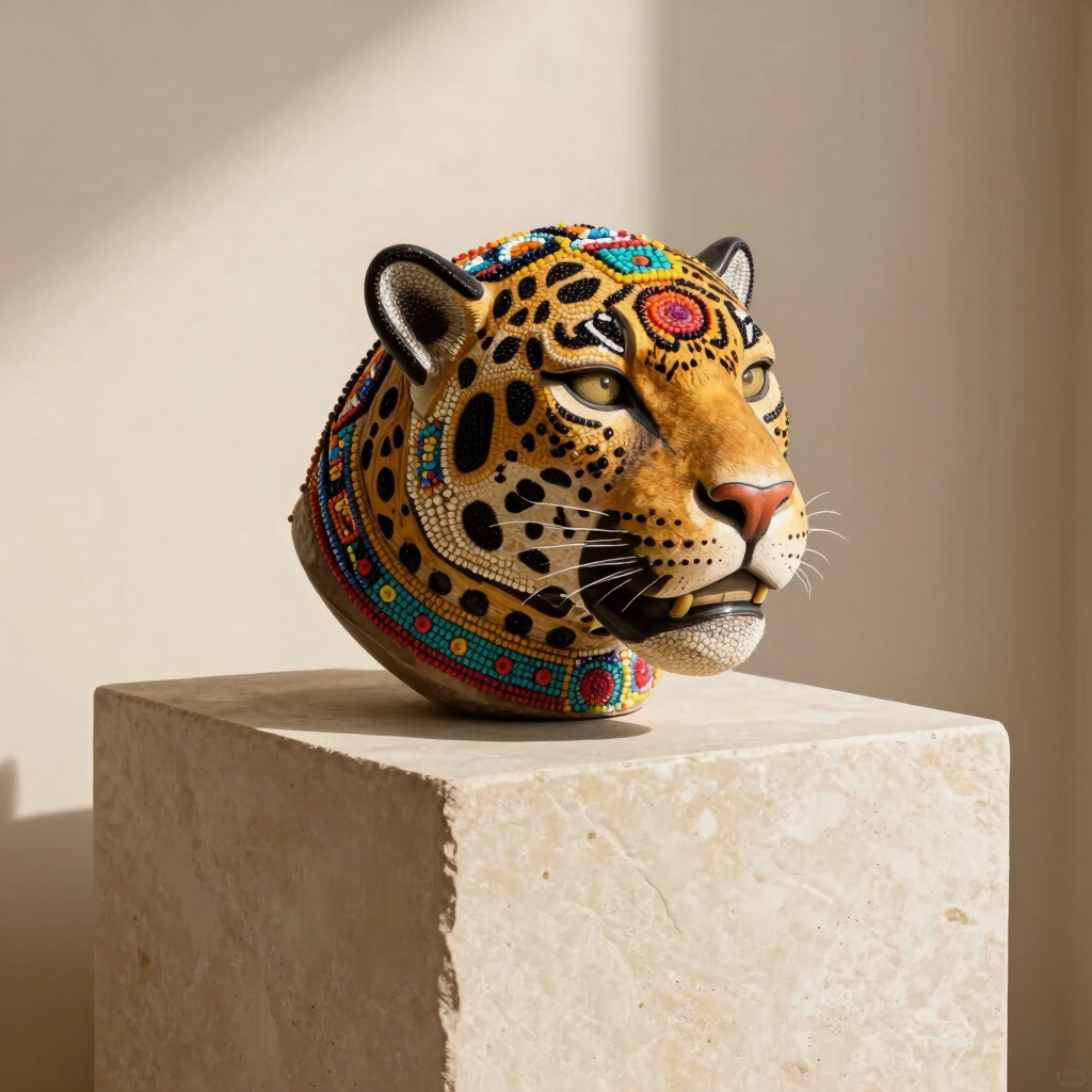 Cabeza de Jaguar en Arte Huichol