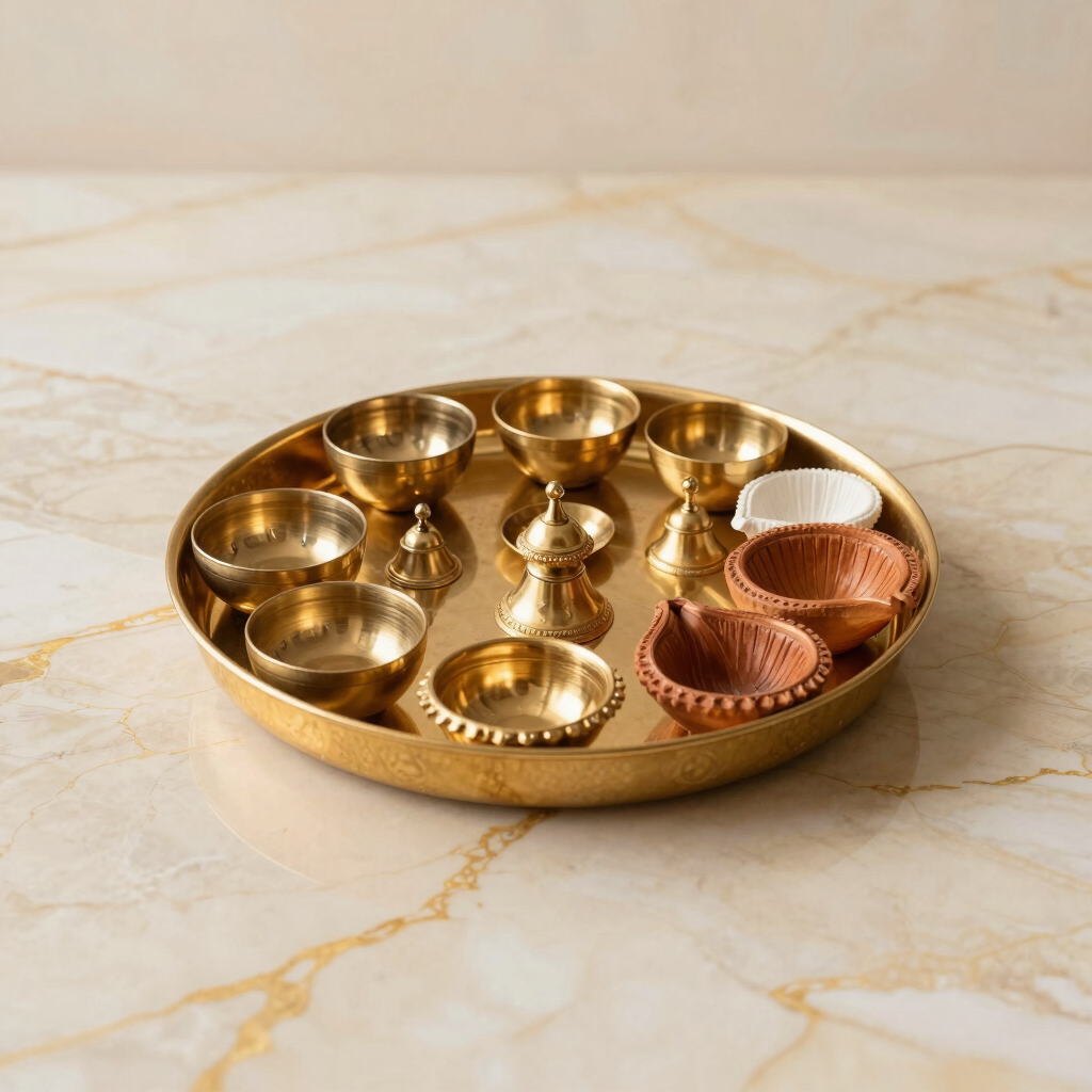 Royal Gold-Plated Embossed Puja Thali Set