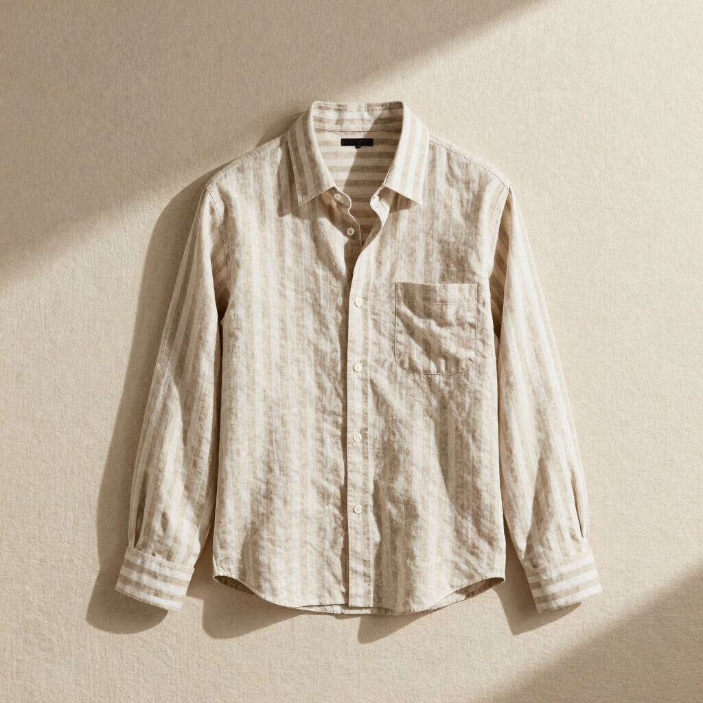 Camisa Listrada Linho e Algodão